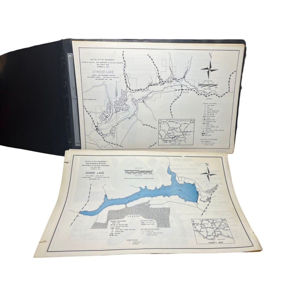 Vtg Large Topographic Ohio Lake Maps Fish Fishing Angler Nautical Marine Travel